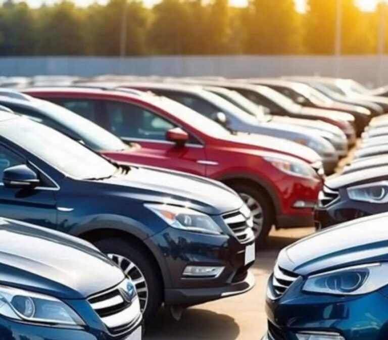Flota de vehículos estacionados en fila